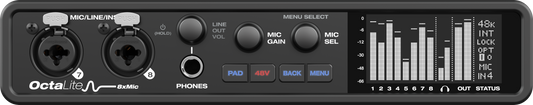 Motu Octalite | Interfaz de audio USB-C compacta de 16 canales de entrada y 12 de salida, 8 preamps, DSP