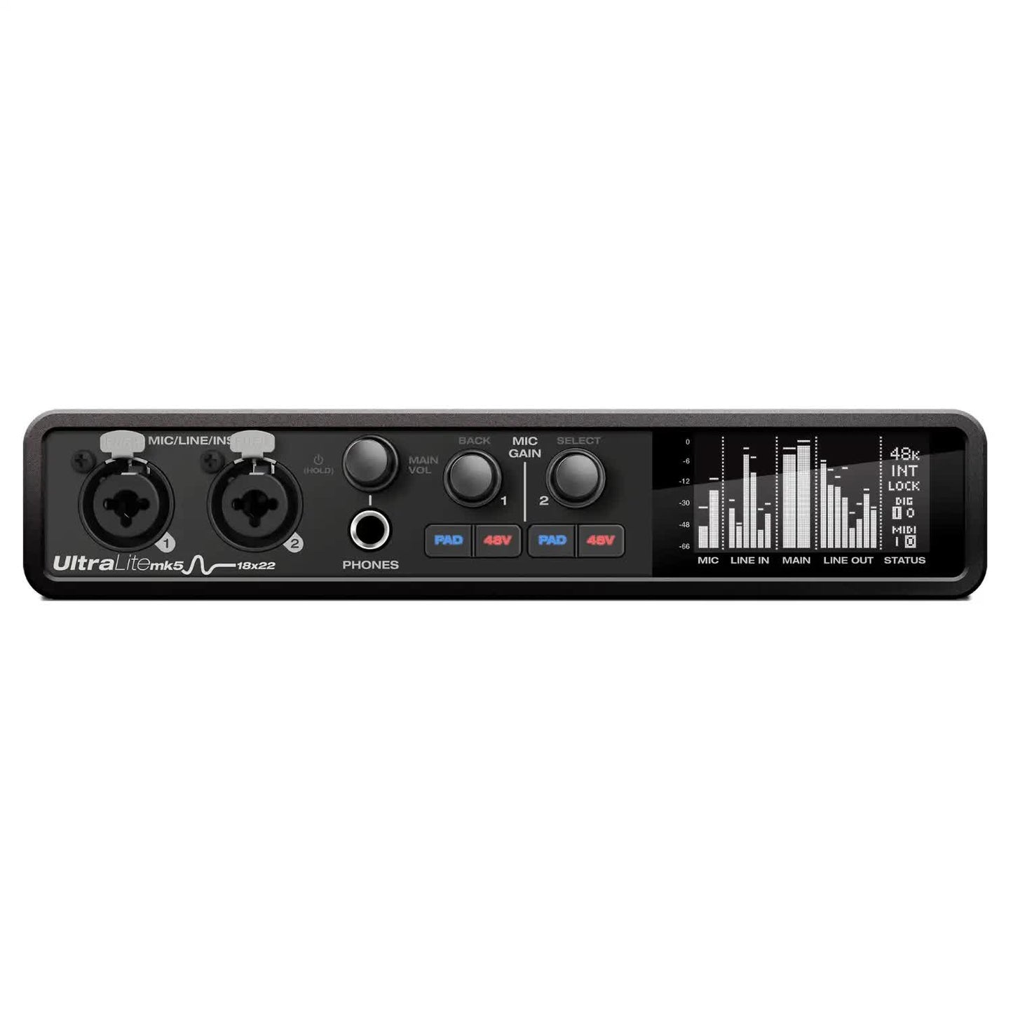 Motu Ultralite-MK5 | Interfaz de audio USB compacta de 18 canales de entrada y 22 de salida, dual preamps, DSP