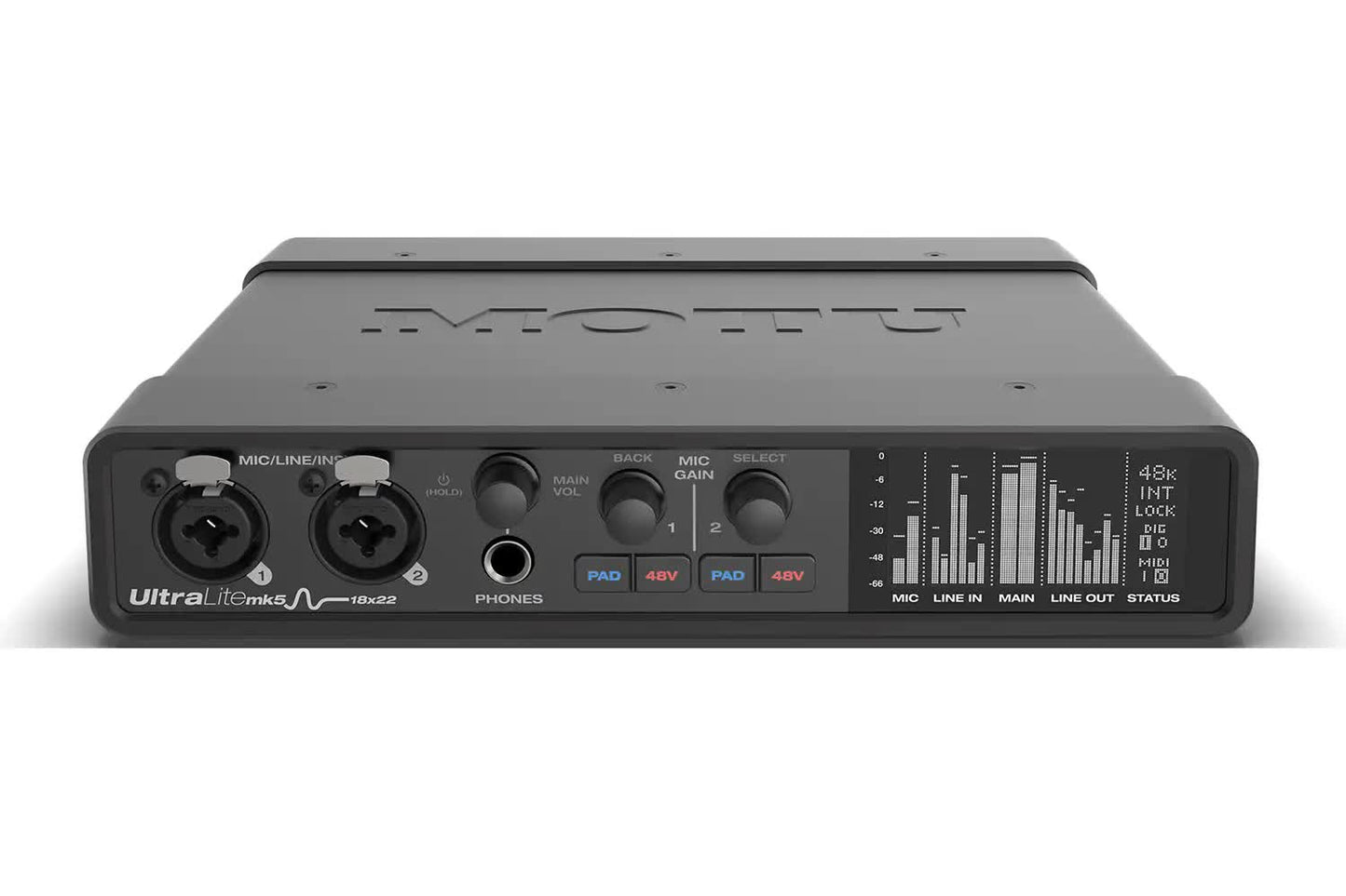 Motu Ultralite-MK5 | Interfaz de audio USB compacta de 18 canales de entrada y 22 de salida, dual preamps, DSP